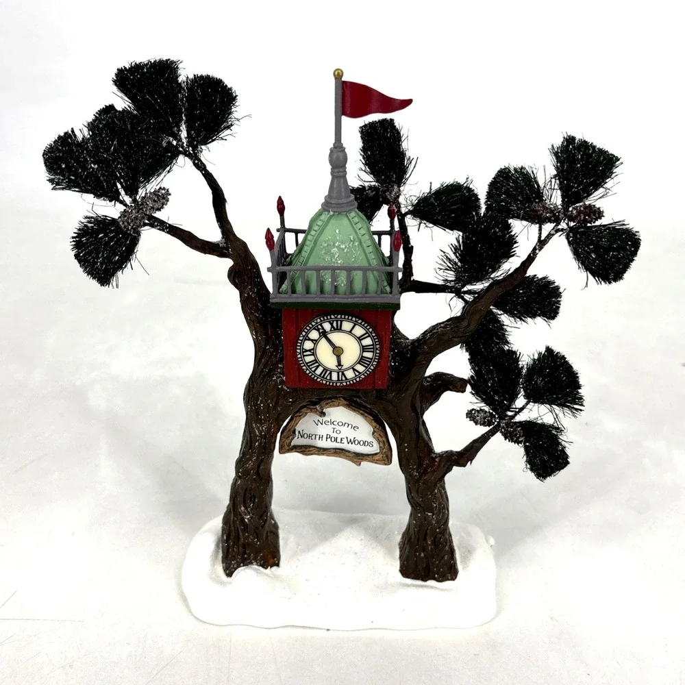 Dept 56 Town Meeting Hall Tree House North Pole, Woods Entrance, Snowman & Elf
